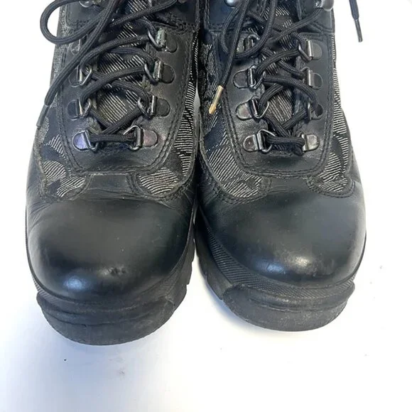 VTG Coach Women’s 7.5 Black Leather Monogram Hiking Boots Chunky Gorpcore Y2K - Picture 3 of 11